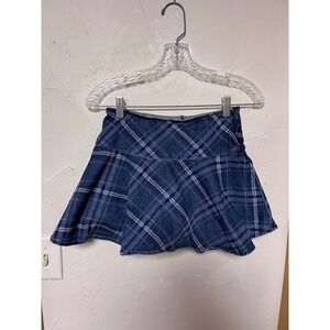 Gap Denim Blue Plaid Skort Women Size L Mini Skirt with Built In Shorts Y2K